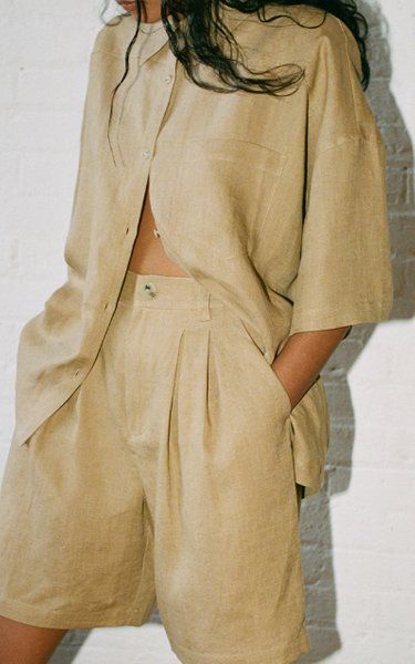 Auberon Woven-Hemp Shirt By Mara Hoffman | Moda Operandi Summer Linen Outfits, Hemp Clothing, Linen Fashion, Dress Design Patterns, Modern Blue, Linen Casual, Summer Linen, Mara Hoffman, Linen Clothes