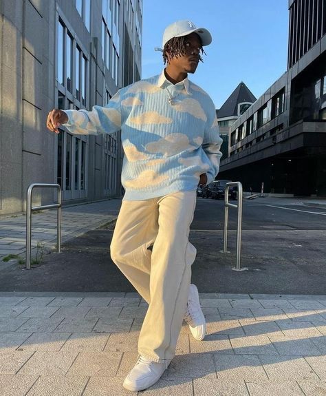 Mens Colorful Streetwear, Soft Boy Outfits Black Men, Pastel Streetwear Men, Pastel Outfit Men, Black Male Fashion, Blue Outfit Men, Soft Boy Outfits, Soft Boy Aesthetic, Colorful Streetwear