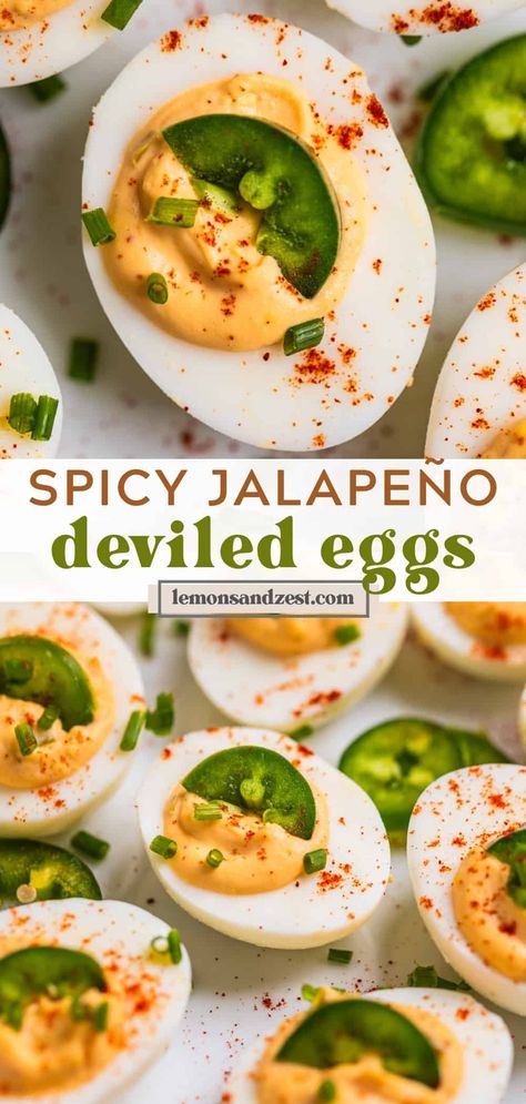 Kick up the heat with these Spicy Deviled Eggs that will be a new favorite. A simple twist on a classic recipe that includes sriracha, pickled jalapeños, and cayenne. Adjust the spice level to your liking! Simple prep and can be made ahead of time for a great appetizer for any party! Spicy Deviled Eggs Recipe, Jalapeno Deviled Eggs, Sriracha Deviled Eggs, Spicy Deviled Eggs, Devilled Eggs Recipe Best, Baked Avocado, Holiday Favorite Recipes, Deviled Eggs Recipe, Eggs Recipe