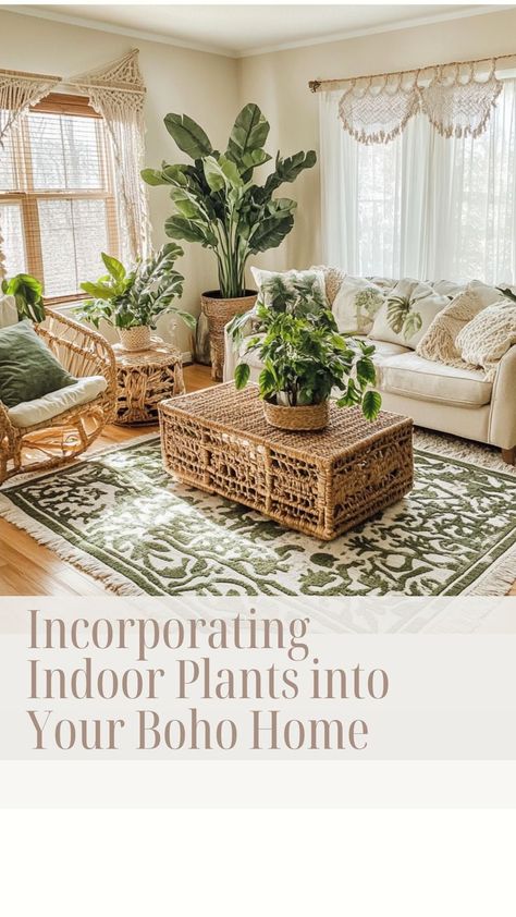 Bring the outdoors in by adding indoor plants to your boho home! Plants not only purify the air but also enhance the relaxed, earthy vibe of a bohemian-style space. Learn how to incorporate greenery into your decor with hanging plants, statement pots, and plant-filled shelves for a truly lush atmosphere. 🌿🏡 #BohoHome #IndoorPlants #PlantDecor #GreenLiving Boho Plant Aesthetic, Plant Living Room Aesthetic, Bohemian Plant Aesthetic, Indoor Plants Styling Living Rooms, Boho Bedroom With Plants And Lights, Boho Chic Bedding Plant, Cozy Plant Bedroom Pots & Planters, Indoor Plants Styling, Boho Space