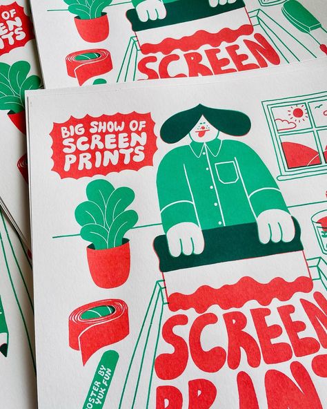 Close up of a poster design for a screen printing exhibition held in Bristol Screen Print Illustration, Screen Printing Illustration, Illustration Poster Design, Screen Print Poster, Poster Drawing, Fun Illustration, Screen Printing Designs, The Exhibition, Pencil Sketch