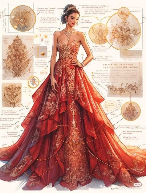 Gold Fantasy Gown, Old Ball Gowns, Digital Dress, Beautiful Long Dresses, Dress Design Drawing, Dress Art, Fashion Sketches Dresses, Fantasy Dresses, Fashion Drawing Dresses