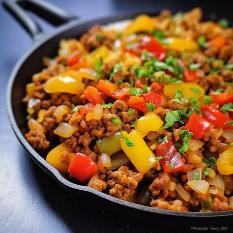 Ground Beef and Peppers Skillet Hamburger Peppers Onions Ground Beef, Bell Pepper Skillet Ground Beef, Ground Beef With Peppers And Onions, Ground Beef And Peppers Skillet, Hamburger And Peppers Recipe, Ground Beef And Peppers Recipe, Ground Beef Skillet Recipes, Ground Beef And Peppers, Beef And Peppers