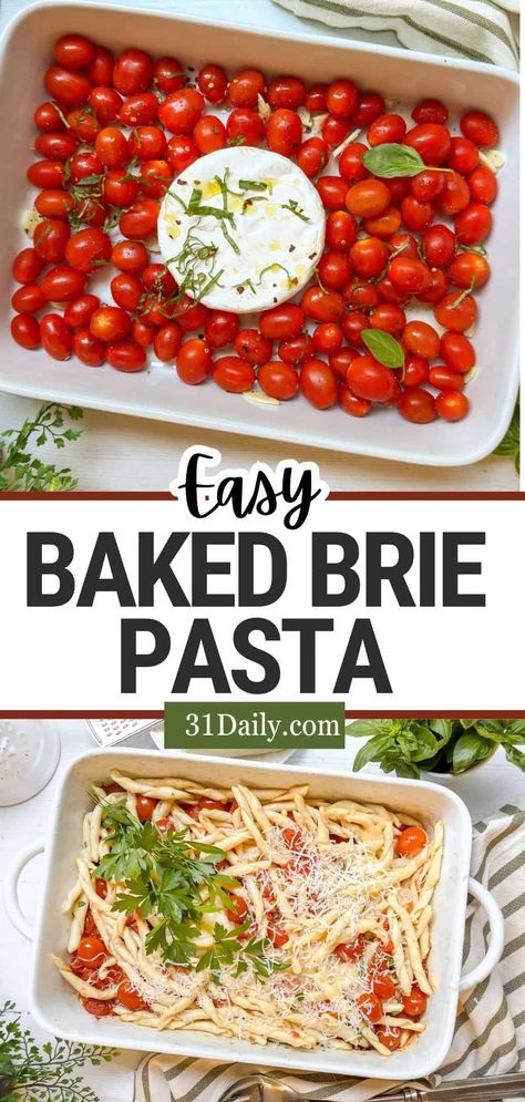 Try this easy and delicious Baked Brie Pasta recipe with cherry tomatoes, basil, and creamy brie cheese. A perfect dish for weeknight dinners or as a tasty dip! Brie Cherry Tomatoes Pasta, Pasta Brie Recipe, Brie Recipes Pasta, Brie And Tomato Pasta, Tomato Brie Pasta, Brie Tomato Pasta, Baked Brie Pasta With Cherry Tomatoes, Baked Brie Tomato Recipes, Feta Cherry Tomato Pasta