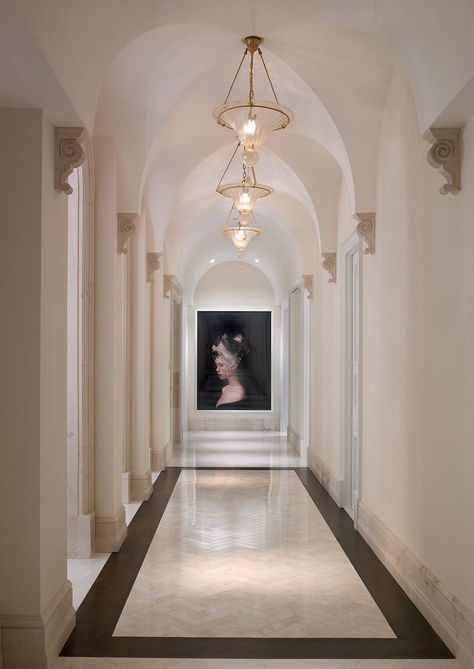 Miami Interiors, Mediterranean Mansion, Hallway Design, Casa Vintage, Marble Flooring, Mansion Interior, Elegant Homes, Floor Design, Interior Design Firms