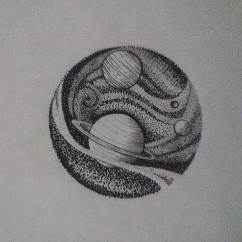 Planets Tattoo, Tattoo Space, Tattoo Painting, Dotted Drawings, Stippling Art, Work Tattoo, Lijiang, Geniale Tattoos, Space Tattoo