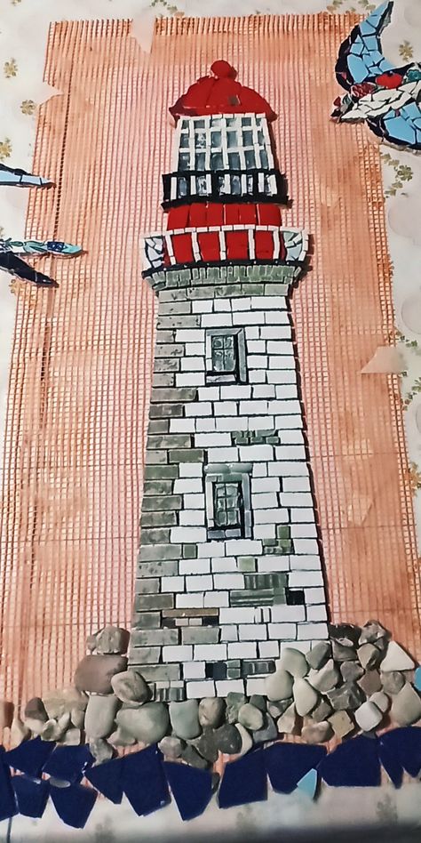 Mosaic Lighthouse, Mosaics Ideas, Beautiful Mosaics, Mosaic Art Projects, Sea Decor, Glass Mosaic Art, Diy Garden Projects, Sailboats, Mosaic Patterns