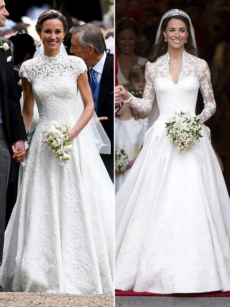 Pippa & Kate Middleton’s Wedding Dresses: Whose Stunning Gown Is Best? – Hollywood Life Kate Middleton Bridesmaid Dress, Princess Kate Wedding Dress Inspired, Late Middleton Wedding Dress, Princess Kate Middleton Wedding, Kate Middleton Wedding Cake, Kate Middleton Bride, Wedding Dresses Kate Middleton, Royals Wedding Dresses, Kate Middleton Style Wedding Dress