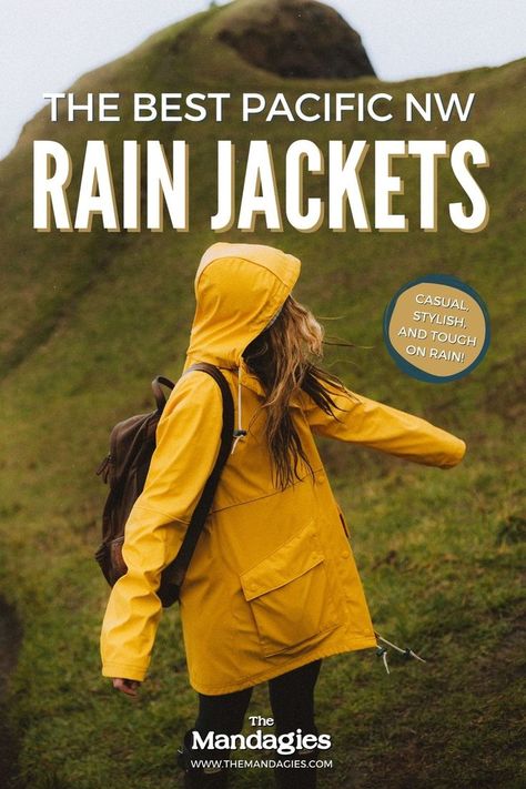 Looking for a stylish rain jacket to wear in the Pacific Northwest? We're sharing our favorite, durable, affordable, and fashionable raincoats for a great trip to the PNW! #PNW #pacificnorthwest #rainjacket Pacific Northwest Style Clothes, Rainy Season Clothes, Pnw Fashion, Pnw Outfit, Rain Jacket Outfit, Pacific Northwest Fashion, Cute Rain Jacket, Seattle Weather, Seattle Rain