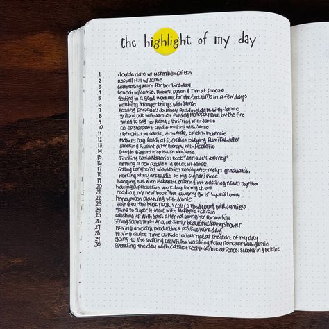 Layout Inspiration for a "Highlight of the Day" Page in your bullet journal. This log was a great way to look for the positive and to find something memorable in each day. #highlightoftheday #layout #journal #bujo #bulletjournal Journal Highlight Of The Day, Highlight Of The Day Bullet Journal, Highlight Of The Day, Watch Stranger Things, Birthday Brunch, Layout Inspiration, Each Day, To Look, Bullet Journal