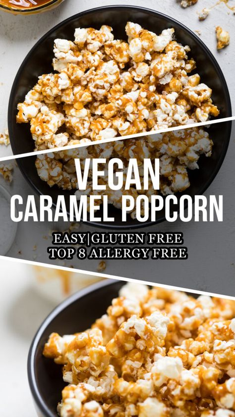 Vegan Caramel Popcorn, Eoe Diet, Vegan Popcorn, Caramel Corn Recipes, Popcorn Recipes Caramel, Stovetop Popcorn, Vegan Snack Recipes, Vegan Caramel, Cream Packaging