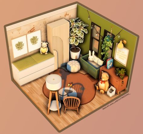 Sims 4 Themed Rooms, Sims 4 Nursery Ideas No Cc, Sims Nursery, Sims 4 Nursery, Sims Room, Sims 4 Loft, Kids Nook, Sims Rooms, Nature Themed Nursery