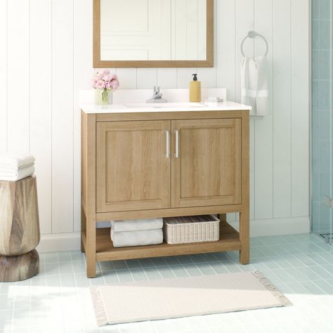 Ebern Designs Harlene 36" Single Bathroom Vanity Set | Wayfair Bathroom Vanity With Bottom Shelf, 36” Bathroom Vanity, Simple Bathroom Vanity, La Bathroom, Transitional Style Bathroom, Cabinet Interior, 36 Inch Bathroom Vanity, Shelf For Storage, Oak Bathroom