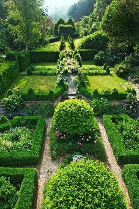 Oasis House, English Garden Ideas, Formal Garden Design, Parterre Garden, Boxwood Garden, Courtyard Ideas, Small Courtyard, House Backyard, Formal Garden