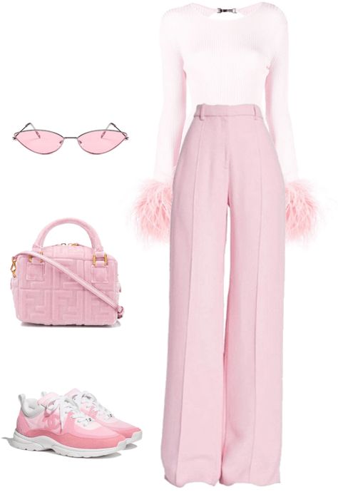 Discover outfit ideas for made with the shoplook outfit maker. How to wear ideas for pink small glasses and pink pants retro Light Pink Pants Outfit, Pink Pants Outfit, Light Pink Pants, Glasses Outfit, Small Glasses, Pink Accessories, Women Outfit, Pink Pants, Outfit Maker