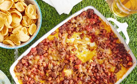 The cheesiest taco casserole ever — and you can make it two days ahead. Touchdown! Appetizers For Super Bowl, Super Bowl Ideas, Super Bowl Party Ideas, Healthy Superbowl Snacks, Superbowl Appetizers, Cheddar Cheese Soup, Office Patio, Bowl Ideas, Taco Casserole