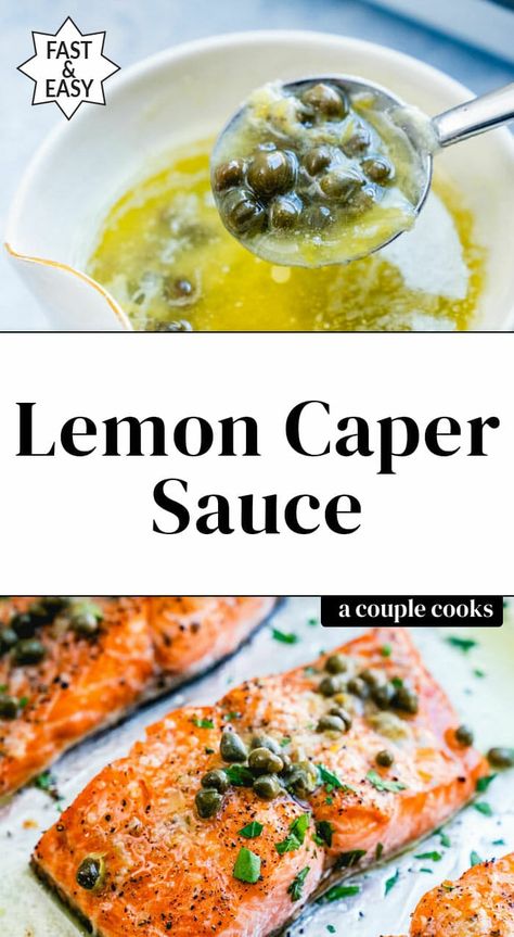 Easy Baked Shrimp, Capers Recipe, Lemon Caper Sauce, Caper Sauce, A Couple Cooks, Sauce For Salmon, Oven Baked Salmon, Vegetarian Cookbook, Couple Cooking