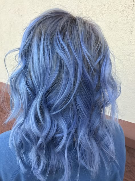 8 hours of love Light Blue Balayage Hair, Perry Winkle Hair, Cornflower Blue Hair, Purplish Blue Hair, Perrywinkle Hair, Dark Periwinkle Hair, Blue Hair With Blonde, Periwinkle Highlights, Light Blue Hair Highlights