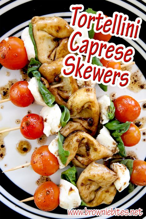 Marinated Caprese Skewers, Caprese Skewers With Tortellini, Italian Skewers Appetizers, Tortellini Skewers Appetizers, Tortellini Kabobs, Tomato Dipping Sauce, Italian Caprese, Appetizer Skewers, Italian Caprese Salad