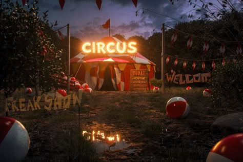 Freak Show on Behance Haunted Circus, Circus Background, Haunted Carnival, Creepy Circus, Circus Aesthetic, Dark Circus, Night Circus, Circus Tent, Circus Art