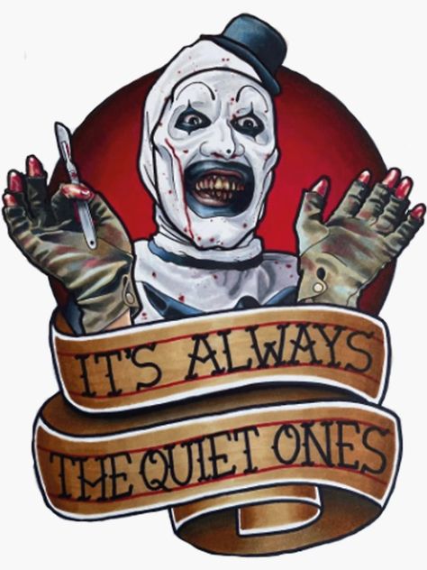 "terrifier 2 " Sticker for Sale by TheEvidence | Redbubble Halloween Things To Draw, Horror Icons Art, Art The Clown Terrifier, Terrifier 2, Art The Clown, Clown Tattoo, The Quiet Ones, Naruto And Sasuke Wallpaper, Page Borders Design