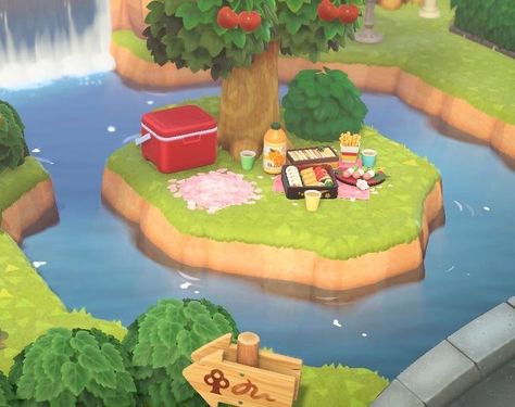 Park In Animal Crossing, Acnh Easy Ideas, Acnh Hangout Area, Animal Crossing Mail Area, Island Inspo Animal Crossing, Simple Animal Crossing Island Ideas, Simple Acnh Ideas, Acnh Transition Areas, Animal Crossing Outdoor Ideas