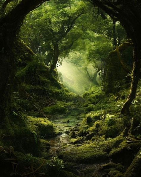 Ancient Forest Aesthetic, Lush Forest Aesthetic, Mythical Forest Aesthetic, Dnd Forest, Fantasy Forest Landscape, Woods Illustration, Forest Kingdom, Moss Forest, Mossy Forest