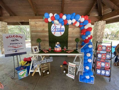 Baseball Birthday Party Ideas | Photo 6 of 12 | Catch My Party Baseball Birthday Party Ideas, Baseball Theme Birthday Party, Baseball Theme Birthday, Baseball First Birthday, Baseball Theme Party, Boys 1st Birthday Party Ideas, Baby Boy 1st Birthday Party, Baseball Birthday Party, Pool Birthday