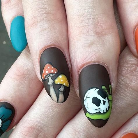 Fall Mushroom Nails, The Ber Months, Mushroom Nails, Ber Months, Jessica Gomes, Nail Board, Sheet Ghost, Fall Nail Art, Mushroom Art