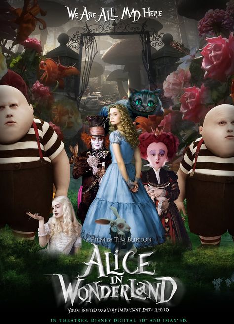 Alice And The Wonderland, Alice In Wonderland Games, Alice In Wonderland Poster, Tim Burton Films, Alice And Wonderland Quotes, Tim Burton Movie, Wonderland Quotes, Movie Covers, Walt Disney Pictures