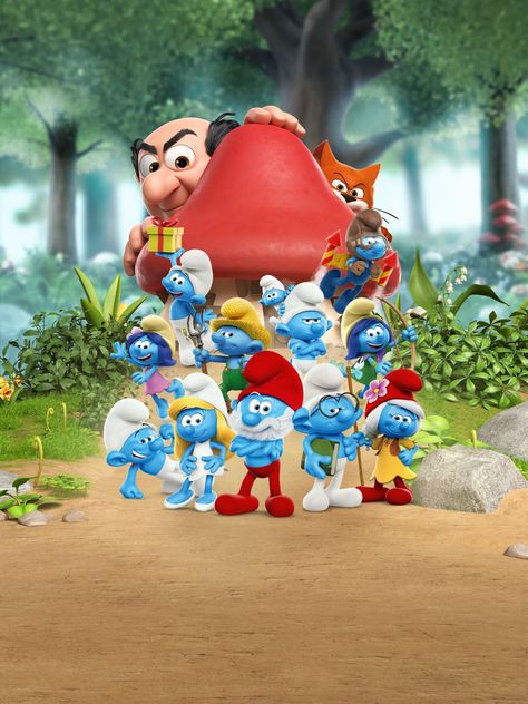 The Smurfs Wallpaper, Smurfs Wallpaper, Smurfs Drawing, Tinkerbell Party Theme, Smurfs Movie, Smurfs Party, The Smurfs 2, Smurf Village, Diy Cake Topper Birthday