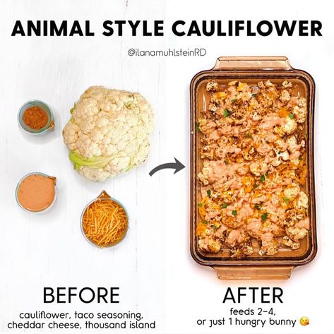 Ilana Muhlstein, M.S., R.D.N. on Instagram: “⁣ The perfect recipe to celebrate 150k followers: CAULIFLOWER ANIMAL STYLE!!! 🥳 Thank you all for being a part of my journey so far! It…” Macro Planning, Macro Foods, Ilana Muhlstein, Animal Style Fries, 150k Followers, 2b Mindset, Cauliflower Tacos, Beachbody Recipes, Nutrition Month