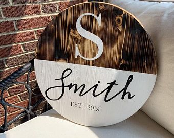 Family Name Sign Diy, Name Sign Diy, Diy Lazy Susan, Circle Door, Last Name Wood Sign, Gifts 2021, Diy Living Room, Door Signs Diy, Est Sign