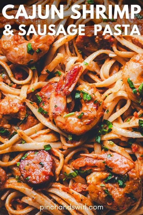 Experience the warmth of Southern cuisine fused with Italian comfort in my Cajun Shrimp and Sausage Pasta recipe. Perfect for busy weeknights or leisurely dinners, it brings a deliciously spicy and hearty twist to your table in just 30 minutes. Sausage And Shrimp Recipes, Cajun Shrimp And Sausage Pasta, Cajun Shrimp And Sausage, Shrimp And Sausage Pasta, Sausage Pasta Recipe, Shrimp And Sausage, Quick Family Dinners, Cajun Shrimp Pasta, Sausage Pasta Recipes