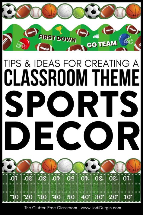 First-Fifth Grade Teachers wanting to decorate with a Sports Classroom Theme or Teamwork Door Decor Ideas will be thrilled with the inspiring photos & decorating tips by Clutter Free Classroom. Elementary School Teaching Staff wondering how to set up a classroom on a budget are going to love the bulletin board inspo, photos, & DIY tips for setting up their rooms for back to school to be motivational. You'll also find classroom decor bundles & theme ideas to be quick & easy! Team Theme For School, Volleyball Classroom Theme, Sports Theme Bulletin Board Ideas, Sports Theme Classroom Door, Sport Theme Classroom Door, Sports Classroom Decorations, Male Teacher Classroom Decor Sport Theme, Sports Theme Classroom Decorations, Classroom Door Sports Theme