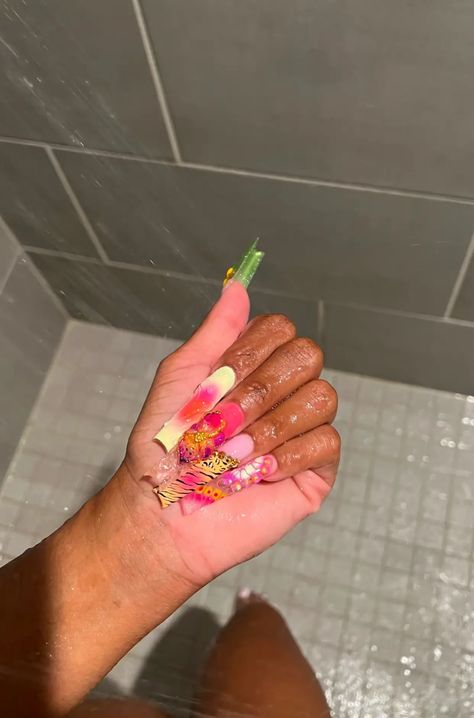 Dearra Nails, Hard Nails, Drip Nails, Colored Acrylic Nails, Long Acrylic Nails Coffin, Unique Acrylic Nails, Bling Acrylic Nails, Summer Set, Fire Nails