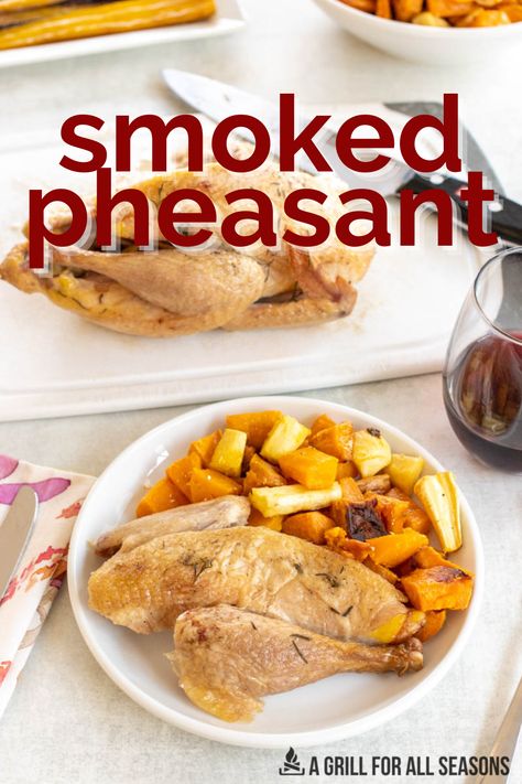 Juicy and tender with the sweet flavors of cherry and apple wood make this Smoked Pheasant Recipe a perfect option for an intimate dinner. There is something awesome about the presentation of a whole bird, that doesn't take a long time or a complicated cooking process to deliver great smoky flavor with every bit. I know you will enjoy this delicious Smoked Pheasant! Smoked Pheasant Breast Recipes, Smoked Pheasant Recipes, Smoked Pheasant, Pheasant Recipe, Smoked Baked Potatoes, Pheasant Recipes, Joy Filled Eats, Mexican Spices, Intimate Dinner