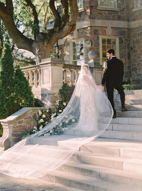 Whilst it is already a year since Meghan Markle walked down the aisle and wowed us with her modern fairytale bridal style, the understated elegance she introduced us to continues to be a big trend. And even more so, our love of cathedral length veils, which is why they are the focus of this post... Royal Veil, Dramatic Veil, Veil With Blusher, Fairytale Bridal, Cathedral Wedding Veil, Sheer Veil, A Royal Affair, Long Veil Wedding, Cathedral Wedding Veils