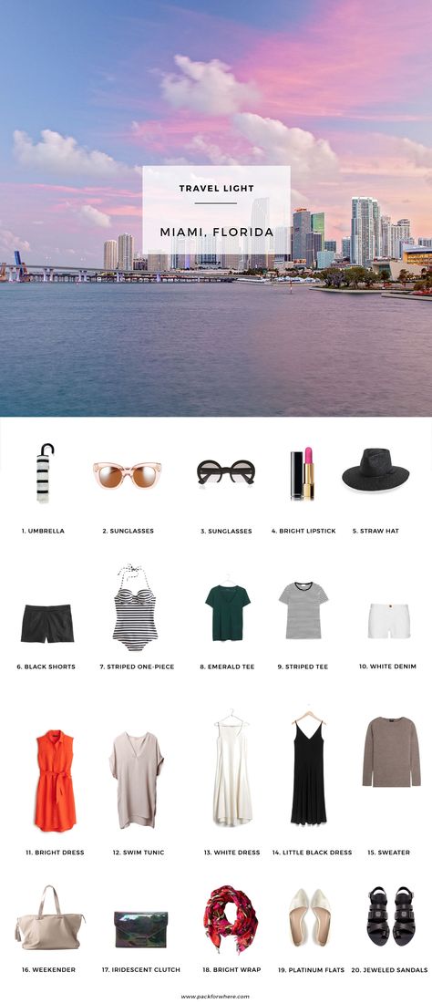 Pack for Summer in Miami , Florida. 10 days in a Carry-on! Miami Capsule Wardrobe, Miami Packing List, Miami Trip, Miami Vacation, Trip Packing, Bright Dress, Florida Trip, Packing Ideas, Travel Capsule