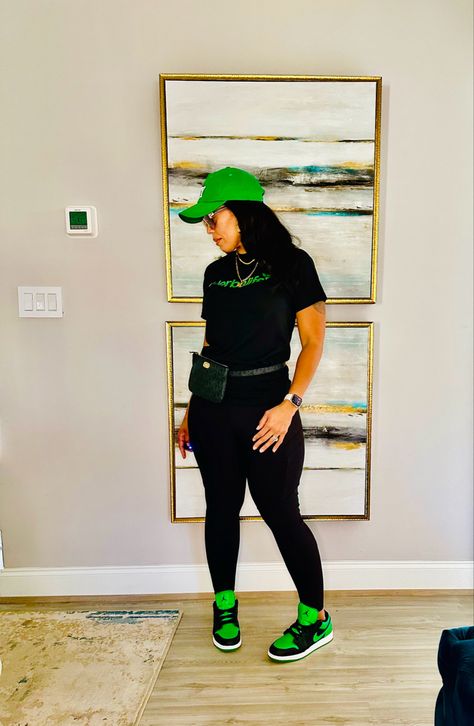 Lucky green jordan 1 Green Jordan 1 Outfit Women, Nike Jordan Lucky Green Outfit, Lucky Green Jordan 1 Outfit Black Woman, Jordan 1 Lucky Green Outfit Women, Green And White Outfit Ideas, Lucky Green Jordan 1 Outfit, Green Sneakers Outfit, Smart Casual Women Outfits, Smart Casual Women