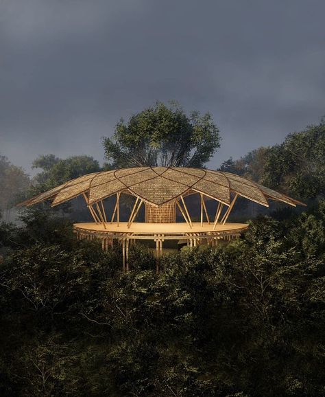 Yoga Shala, The Lotus Flower, Nature And Architecture, Pavilion Architecture, Resort Architecture, Bamboo Structure, Bamboo Architecture, Pavilion Design, Lotus Yoga