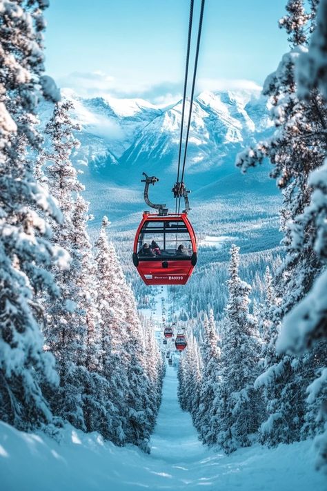 "🚡🌨️ Take in breathtaking views with a scenic gondola ride in Banff, Canada! Enjoy panoramic vistas of snowy peaks and alpine beauty from the comfort of your ride. Swipe for your next mountain adventure! 🏞️✨ #Banff #GondolaRide #ScenicViews" Ski Resort Photography, Banff Gondola Ride, Austria Skiing Aesthetic, Winter In Banff, Banff In Winter, Banff Skiing, Banff Canada Winter, Banff Aesthetic, Ski Resort Aesthetic