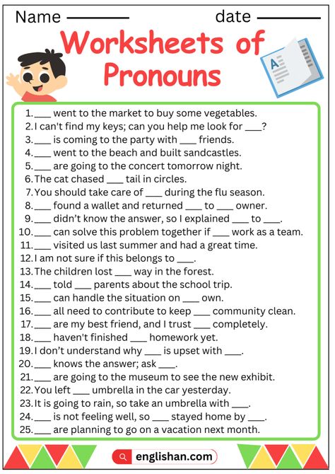 Worksheets of Pronoun: Use of Pronouns in Sentences Pronoun Sentences Worksheet, Types Of Pronouns Worksheets, Pronouns Worksheet, Free Pronoun Worksheets, Pronoun Sentences, Pronouns Exercises, Interrogative Pronouns, All Pronouns, Personal Pronouns Worksheets