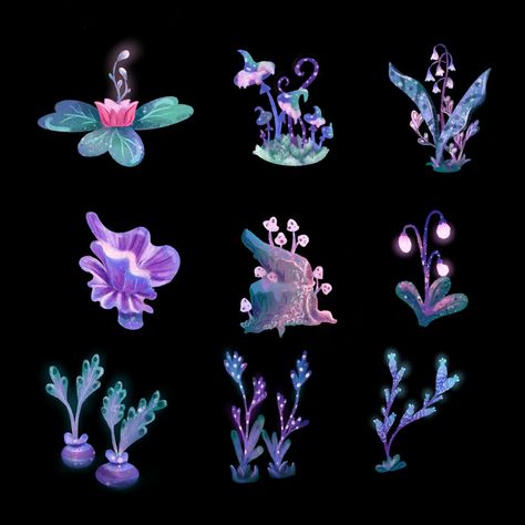 ArtStation - Background Elements Exploration Games Art Design, Glowing Plants Art, Space Plants Concept Art, Mutated Plants Concept Art, Flowers Character Design, Bioluminescence Plants, Plants Fantasy Art, Alien Plants Concept Art, Fantasy Plants Art