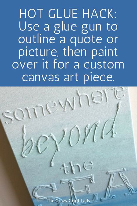 HOT GLUE HACK: Use a glue gun to outline a quote or picture, then paint over it for a custom piece of canvas art #hotgluehack #hotglueart Glue Canvas Art, Crafts With Hot Glue, Canvas Art Diy, Hot Glue Art, Diy Canvas Art Easy, Painted Crafts, Pinecone Crafts, Diy Glue, Glue Craft