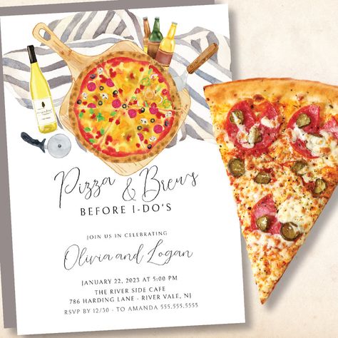 Wine Bridal Shower Invitations, Couples Bridal Shower Invitations, Wine And Pizza, Couples Baby Shower Invitations, Bridal Shower Wine, Couples Bridal Shower, Pizza And Beer, Wedding Rehearsal Dinner Invitations, Couples Baby Showers