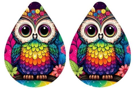 Hand Painted Earrings Wood, Sublimation Ideas Projects Inspiration, Hand Painted Earrings, Harley Quinn Art, Temporary Tattoo Designs, Owl Earrings, Vinyl Cut, Cup Wrap, Earring Patterns