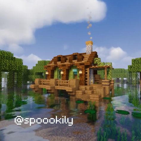 Cute Swamp House Minecraft, Swamp Hut Minecraft, Minecraft Swamp Cottage, Minecraft Moss Cottage, Minecraft Swamp Base, Swamp Minecraft Builds, Swamp Village Minecraft, Swamp Builds Minecraft, Swamp Minecraft House