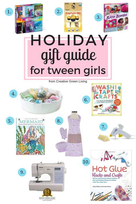 Need Christmas gift ideas for girls? These creative gifts for tween and young teen girls will help them make awesome DIY projects, have fun in the kitchen, make bath bombs for mom and more! #creativegreenchristmas #creativegreenliving #tweens #youngteens #tweengifts #teengifts #christmasgiftideas #giftguide Organic Cupcakes, Mermaid Coloring Book, Christmas Gifts For Teen Girls, Stocking Stuffers For Her, Mermaid Crafts, Birthday Gifts For Teens, Bake Cookies