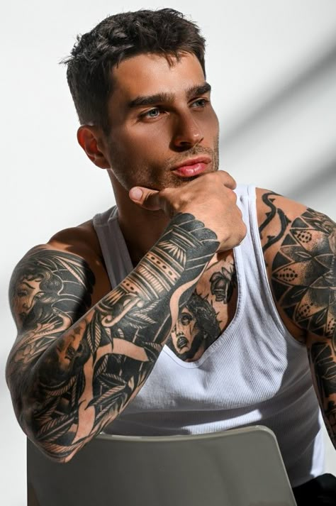 Jordan Addesi, Tattooed Model Men, Handsome White Men, Hot Men With Tattoos, Tattooed Male Models, Tatted Male Models, Tattoed Male Model, Hunks Men, Character Inspiration Male